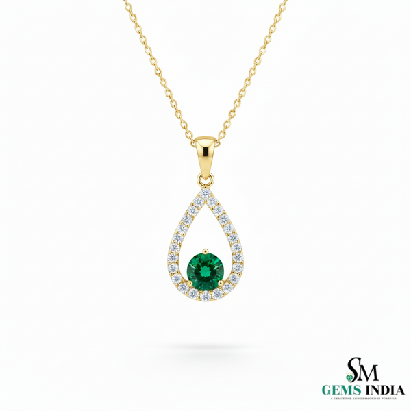 Emerald Teardrop Halo Pendant in 14k Gold emerald jewelry for women