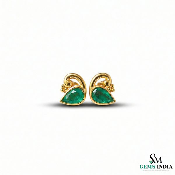 Minimalist Pear Emerald Gold Everyday Studs - Birthday Gift For Wife