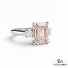 Emerald Cut Morganite Diamond Promise Ring in 18K Gold - Gift For Her