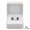 Natural Round Amethyst Gold Stud Earrings with Twisted Rope Setting