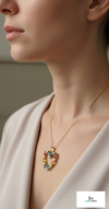 Rainbow Multicolor Oval Gemstone Heart Pendant Necklace in 18k Gold