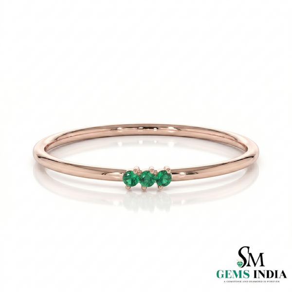 Elegant Three Emerald Ring - Dainty Minimal Silver Stacking Ring