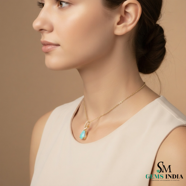 Teardrop Blue Opal Pendant with Diamond Twist – Fine Gold Jewelry