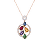 Multi Sapphires Rainbow Gemstone Pendant Pear Cut Multicolor Circle Pendant