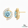 Round Cut Aquamarine & Diamond Stud Earrings
