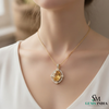 Elegant Oval Natural Citrine Gemstone Diamond Halo Pendant - Gift For Her