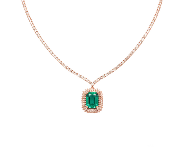 10.10 carat Glamorous Natural Emerald Halo Pendant Necklace Sparkling Diamond Setting
