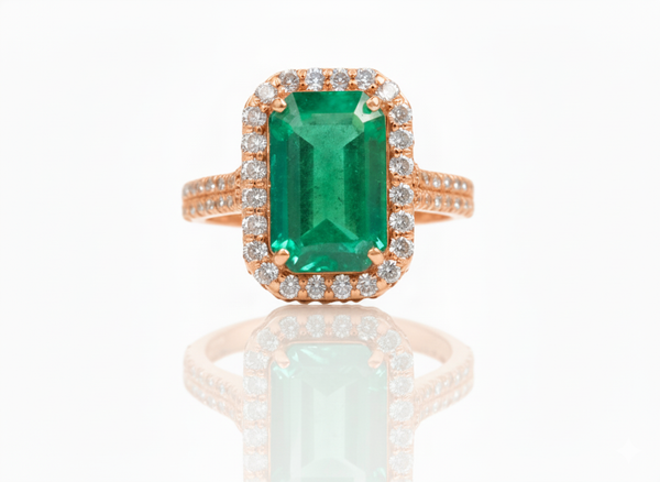 4.50 carat Emerald cut Natural Emerald and Diamond Engagement Ring Unique Gift for her