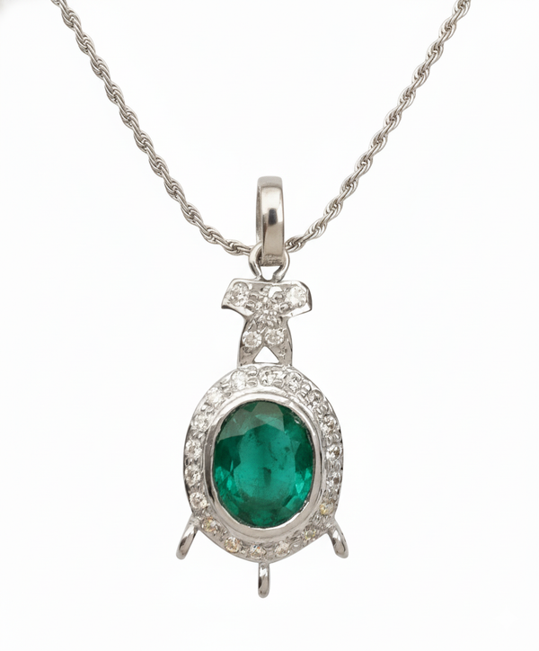 9.50 carat Royal Green Natural Emerald Necklace Diamond Accent Oval Pendant in 14k Gold