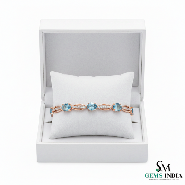 Oval Aquamarine Diamond Tennis Bracelet | Contemporary Design