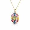 Rainbow Pear & Oval Gemstone Flower Pendant Multicolor Gemstone Necklace
