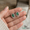 Oval Green Emerald & Diamond Halo Earrings in – Timeless Elegance