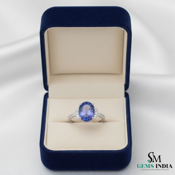 Oval Cut Natural Tanzanite Diamond Ring – Halo Engagement Ring