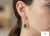 2 carat Natural Emerald Oval 14k Gold Dangle Earrings with Diamond Halo