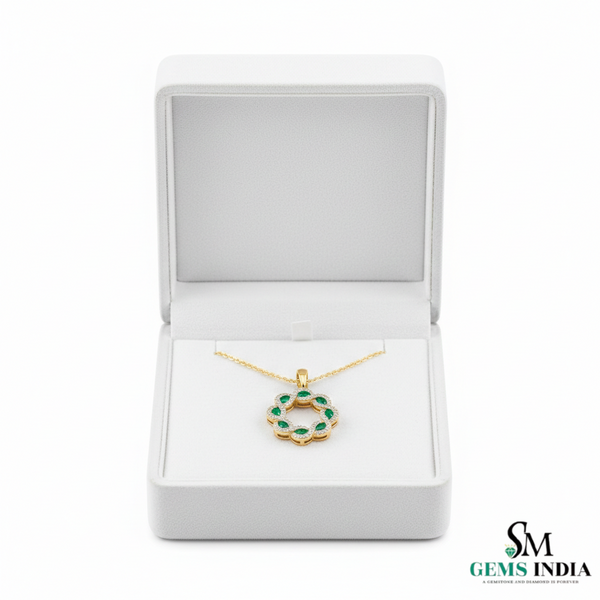 Timeless Oval Emerald & Diamond Circle Pendant – Fine Gold Jewelry