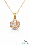 Oval cut Pink Morganite &; Diamond Gold Cluster Pendant for Women