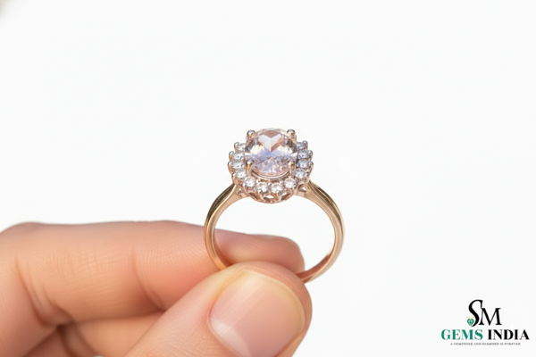 Luxury Oval Morganite Halo Ring with Diamonds - Blush Pink Engagement Ring