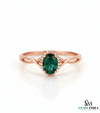 Oval Cut Emerald Ring with Diamond Halo & Split Shank Band