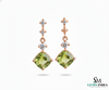 Cushion Cut Natural Peridot Diamond Dangle Earrings