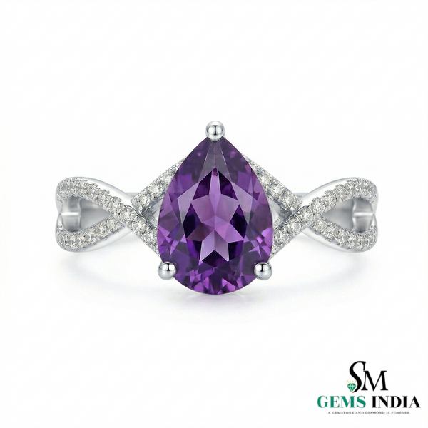Pear Cut Amethyst Infinity Twist Ring - February birthstone ring