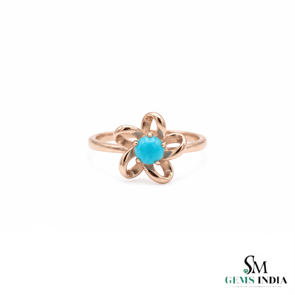 Round Cut Turquoise Flower Ring In 14k Gold – Floral Statement Ring