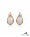 Oval Opal & Diamond Stud Earrings Elegant October Birthstone Opal Earrings for Women