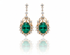 5.50 carat Oval Natural Emerald and Diamond Dangle Earrings in 14K Gold Green Gemstone Jewelry