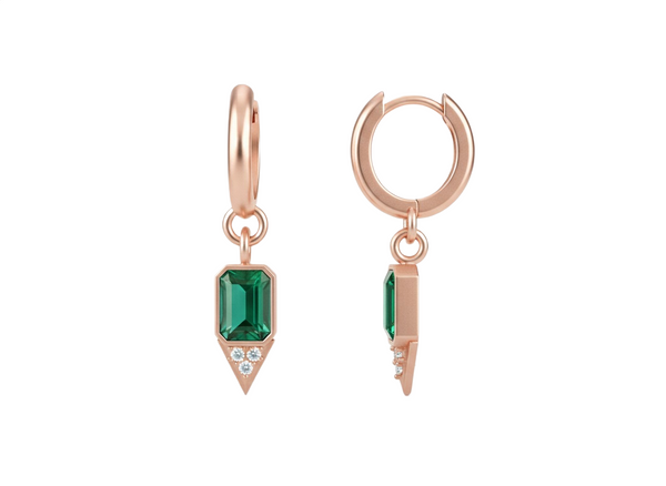 Emerald cut Natural Emerald Green Stone Dangle Earrings Diamond Accent Dangles