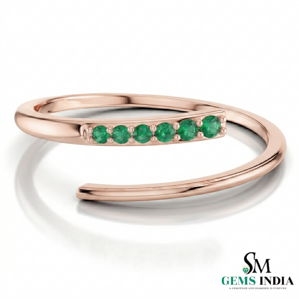 Open Emerald Band Ring – Modern Wrap Style Green Gemstone Dainty Fine Jewelry