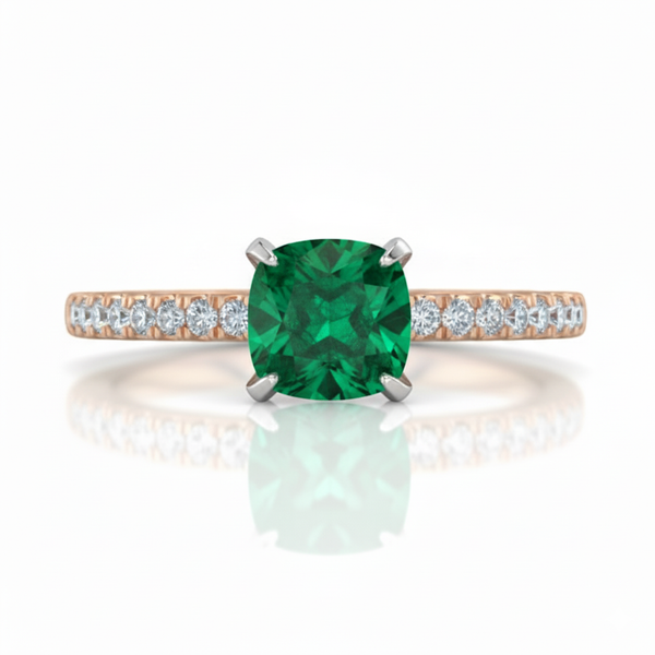 1.10 Carat Natural Emerald Cushion Cut Ring with Diamond Ring Engagement or Anniversary Ring