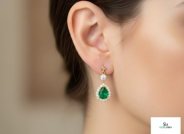 Vintage-Style Natural Emerald Halo Drop Earrings Elegant Pear Shape Green Gemstone Jewelry