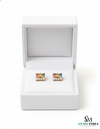 Multi Color Sapphire Baguette Stud Earrings with Diamond Accent