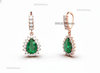 2.40 Carat Pear Shaped Natural Emerald Halo Earrings Fine Gold Drop Earrings for Women in 18k Gold