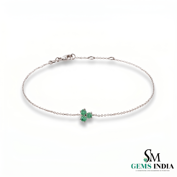 Round Emerald Clover Bracelet in 14k Gold – Dainty Minimalist Chain Bracelet