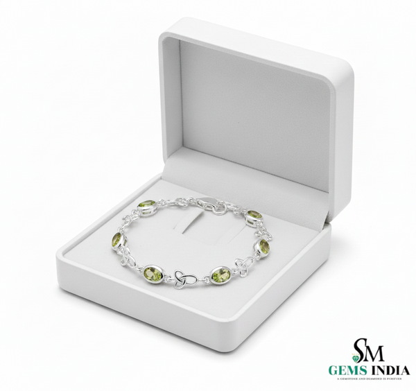 Oval Peridot Link Bracelet Green Gemstone Bracelet for Women