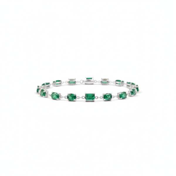 4.10 Carats Natural Emerald Oval And Diamond Bracelet - Fine Jewelry Gift