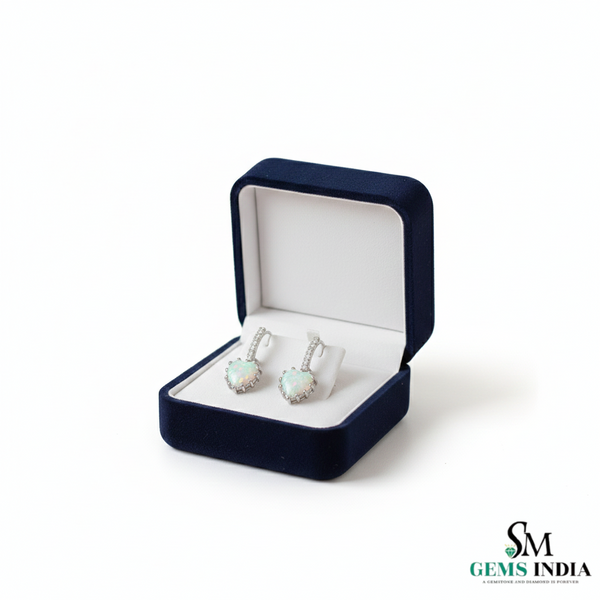 Romantic Heart-Cut Opal Drop Earrings with Diamonds