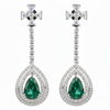 2.30 carat Pear Shape Natural Emerald And Diamond Dangle Drop Earrings