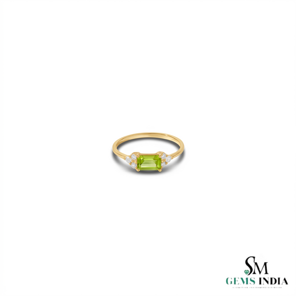 Emerald Cut Peridot Ring With Diamond Accents - Promise Ring For Her