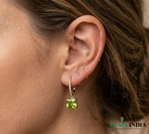 Cushion Cut Peridot Drop Earrings and Diamonds - Elegant Dangle Earrings for Women
