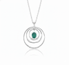 1.10 carat Oval shape Natural Emerald and Diamond Circle Pendant Necklace in 14K Gold