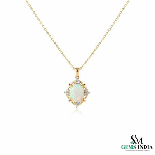 Oval Fire Opal Diamond Halo Pendant in 14K and 18K Gold – Timeless Gold Jewelry