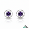 Natural Round Amethyst Gold Stud Earrings with Twisted Rope Setting