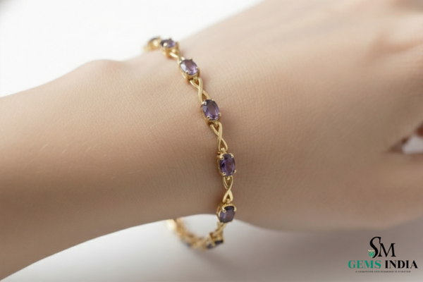 Oval Amethyst Station Bracelet in 14k gold – Elegant Gemstone Jewelry