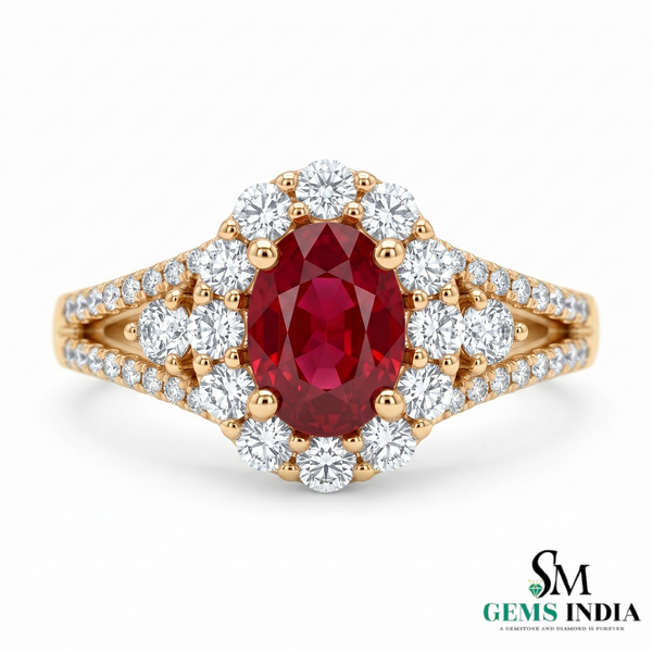 Oval Shape Ruby And Diamond Engagement Ring - 14k Solid Gold July Birthstone Anniversary Wedding Ring
