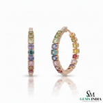 Oval and Round Gemstone Rainbow Hoop Earrings Vibrant Multicolor Hoops