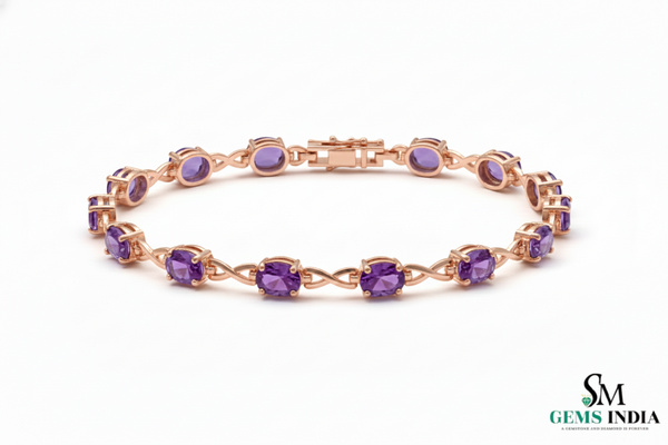 Oval Amethyst Station Bracelet in 14k gold – Elegant Gemstone Jewelry