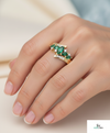 Marquise cut 1.40 carat Natural Emerald and Diamond Leaf Ring in 14k Gold