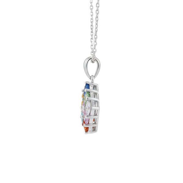 Multi Sapphire Gold Princess-Cut Multicolor Gemstone Square Pendant