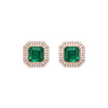 Elegant Octagon cut Natural Emerald Green Stud Earrings with Dazzling Halo
